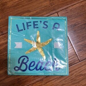Cocktail napkins, “Life‘s A Beach” & a gold starfish in middle NIP